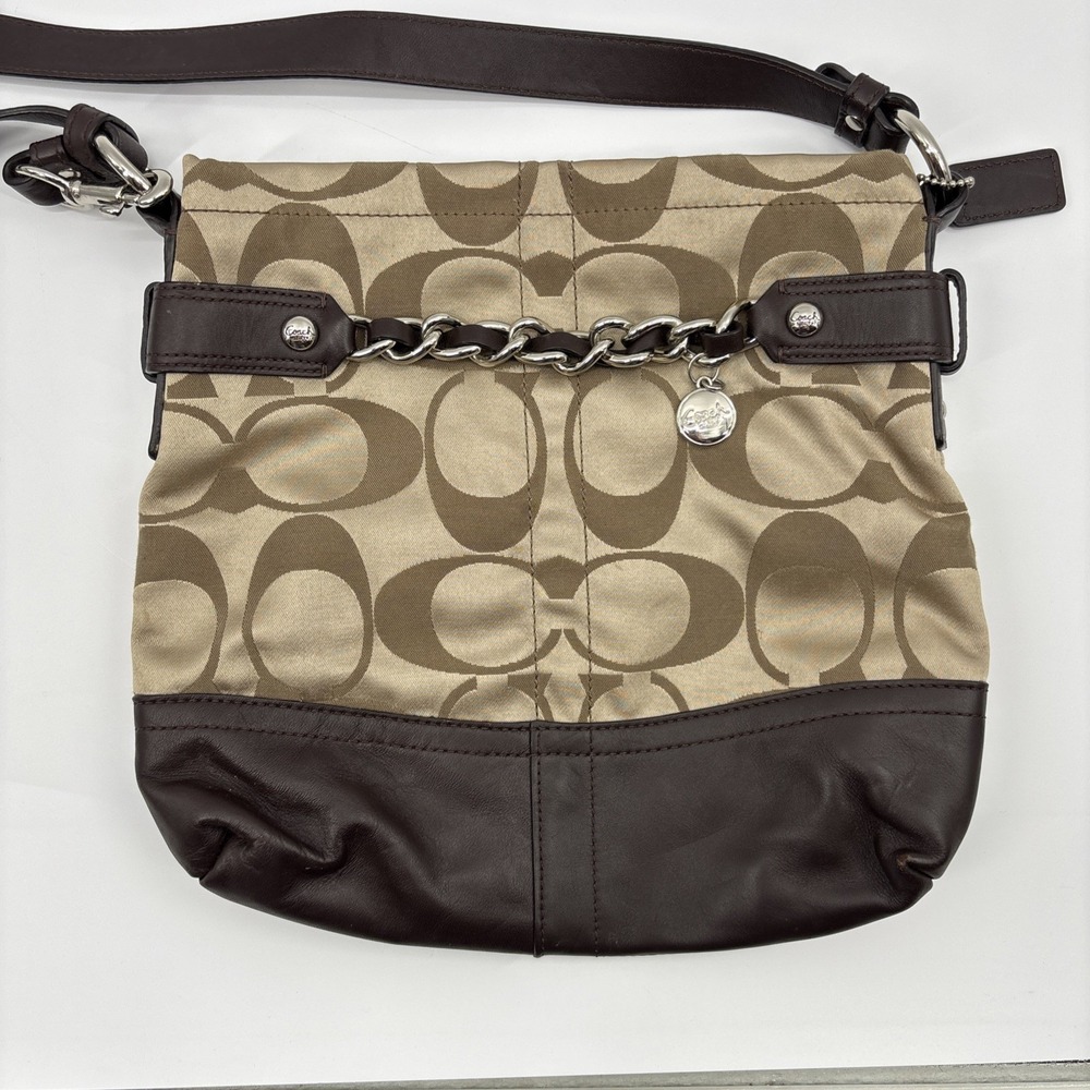 Coach Signature Sateen Chain Duffle/Crossbody Bag Signature Jacquard Authentic